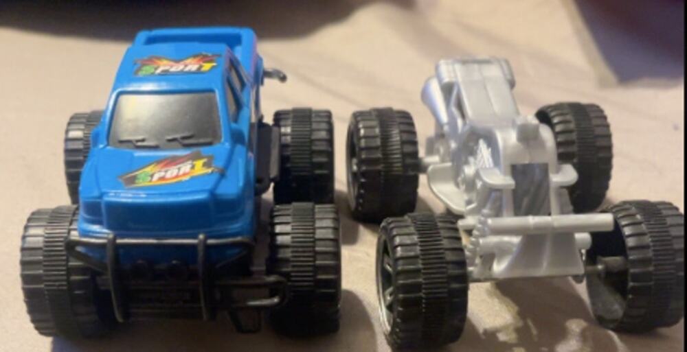 Famous Sport Blue Monster Truck & Silver ATV Quad Toy Vehicle Lot of 2